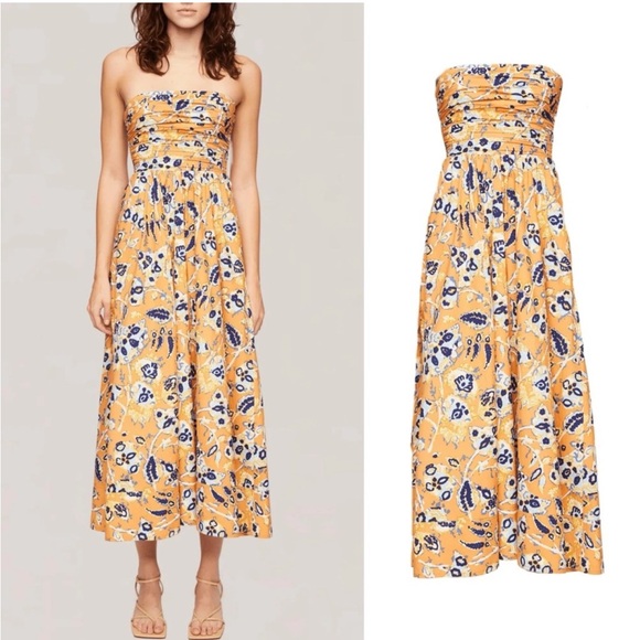 A.L.C. Tate Strapless Midi Dress in Golden Poppy Multi - Picture 1 of 6